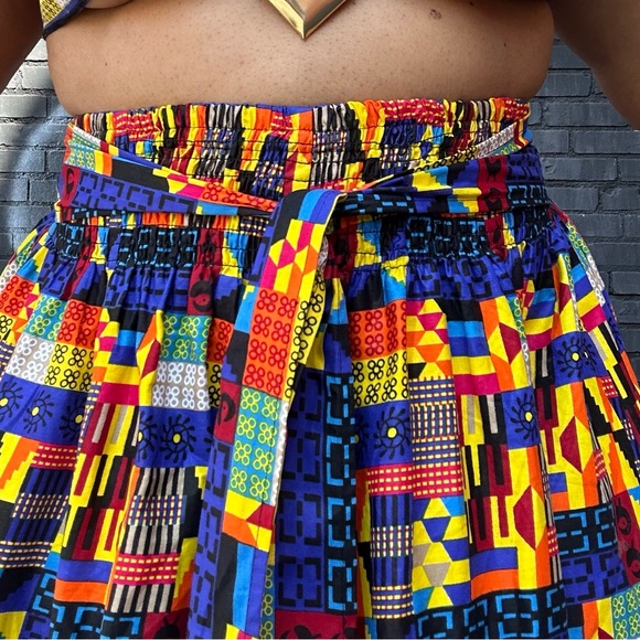Tribal Abstract Mix Wax Print Cotton Tie Waist Maxi Skirt One Size Plus Size - Picture 8 of 12